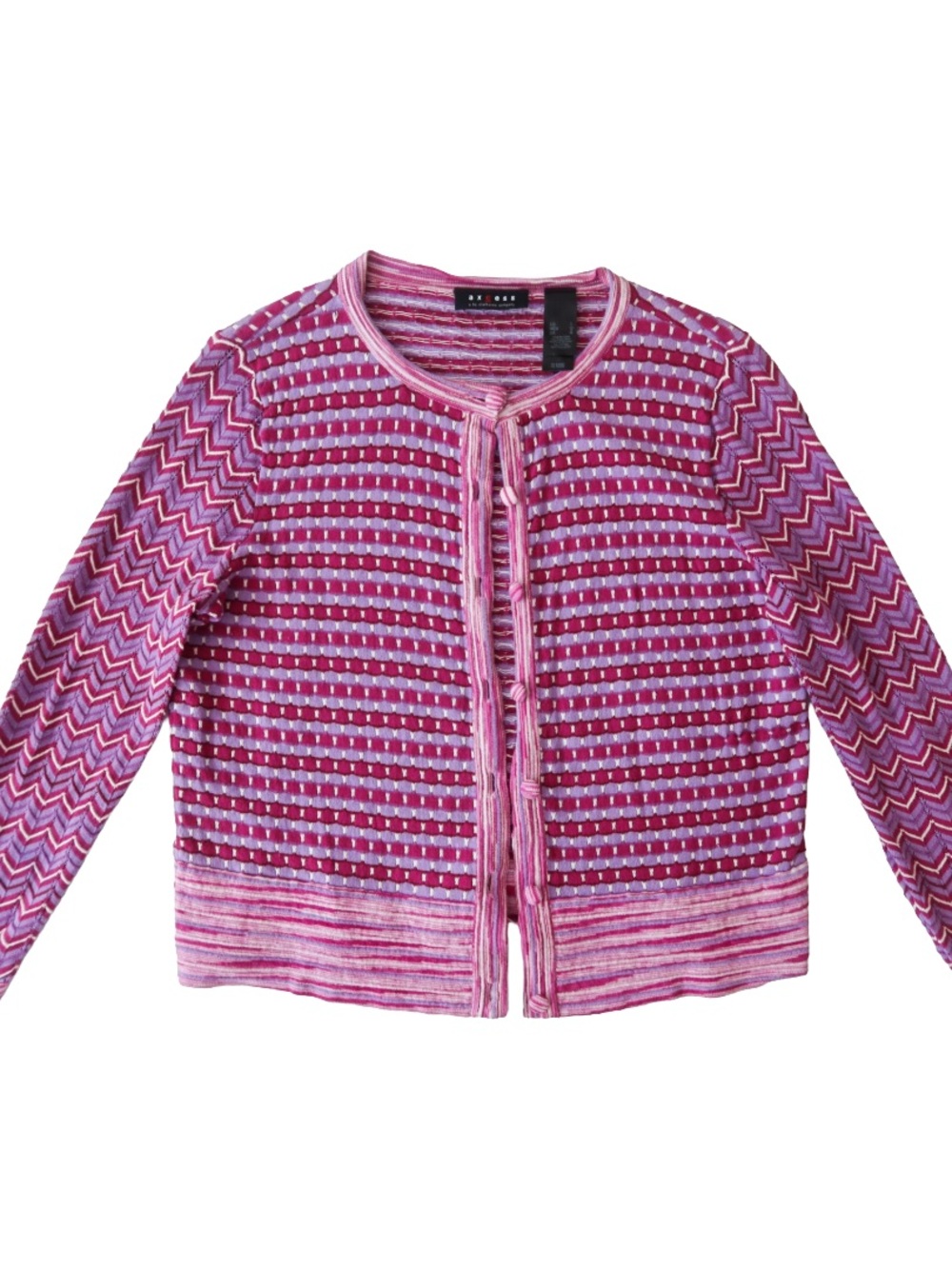 Axcess by Liz Claiborne Pink & Lavender Patterned Knit Cardigan